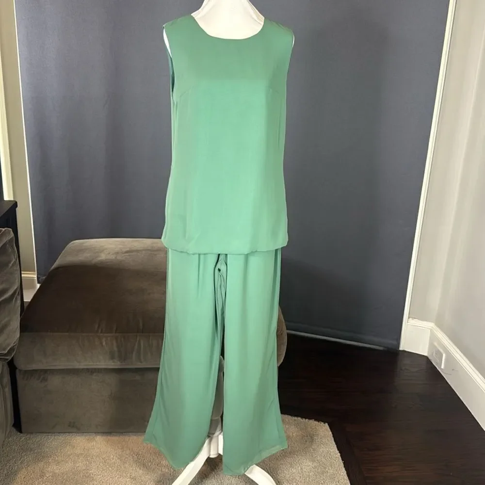 Women’s Green Chiffon 3 Piece Mother of the Bride Formal Pant Suit Size 2